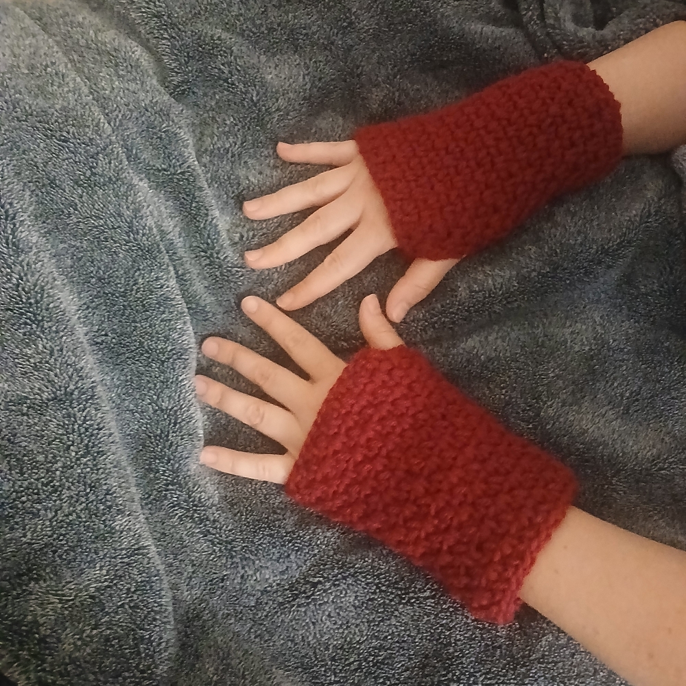 Cozy Red Knit Kids Hand Warmers